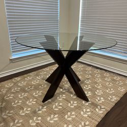 Kitchen Table - 2 Piece Glass Top Wooden Base