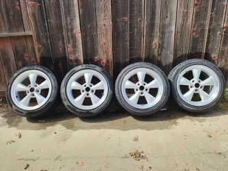 17 x 8 Ford Mustang bullet wheels and tires in great condition.