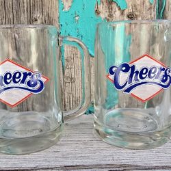 Pair of Cheers Bar Glass Beer Steins