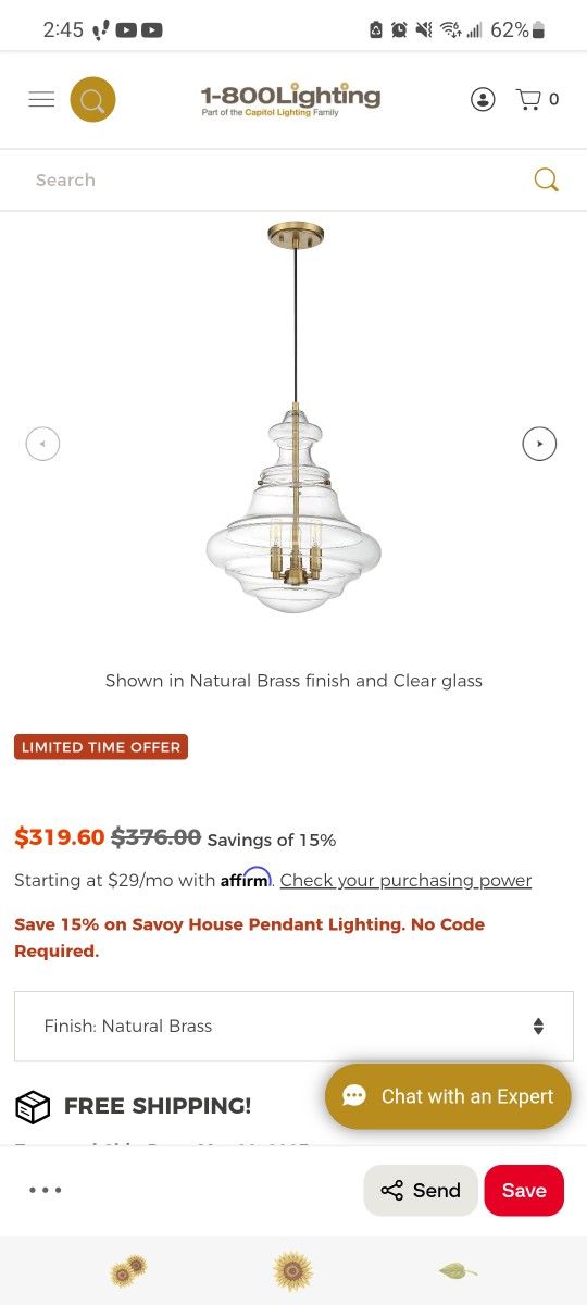 1 Pendant Lights $150