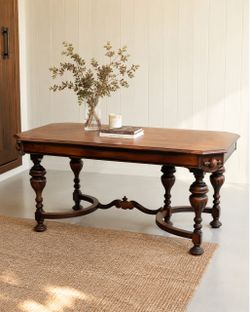 Carved Wood Extension Dining Table • 60” Table with Leaf