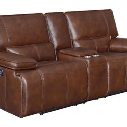 New Suddel Back Color  Real Leather Loveseat With Power Recliners