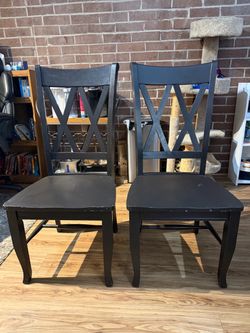 Set of 2 Black Wood X-Back Dining Chairs