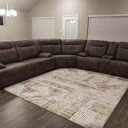 Complete Living Room Upgrade: Sectional Sofa, Ottoman, Curtains, Rug, & Battery Packs