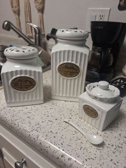 Coffee, tea and sugar containers