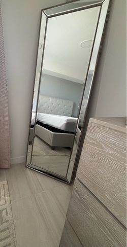 Full-Length Floor Mirror with Beaded Frame