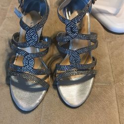 Gianni Bini Rhinestone Silver Heels 7.5