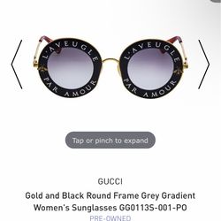 Gold and Black Round Frame Grey Gradient Women's Sunglasses GG0113S