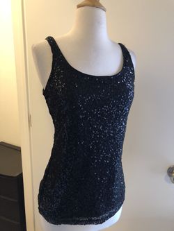 New Black Sequin Top M Lined Stretch