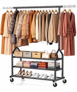 Rolling Clothes Rack with 3-Tier Shelving