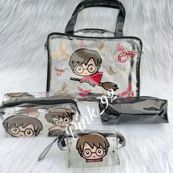 HARRY POTTER 4pc CLEAR STORAGE TRAVEL BAG SET NEW