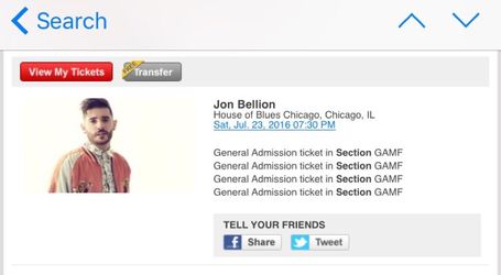 2 tix for Jon bellion tonight 75$ each