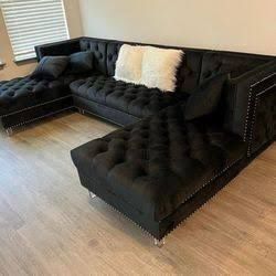 Black Sofa Black Sectional New Velvet New Pay Later Option