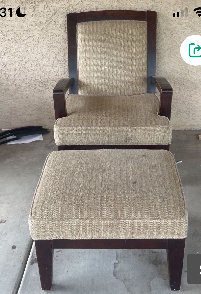 Wood And Fabric Chair And Ottoman