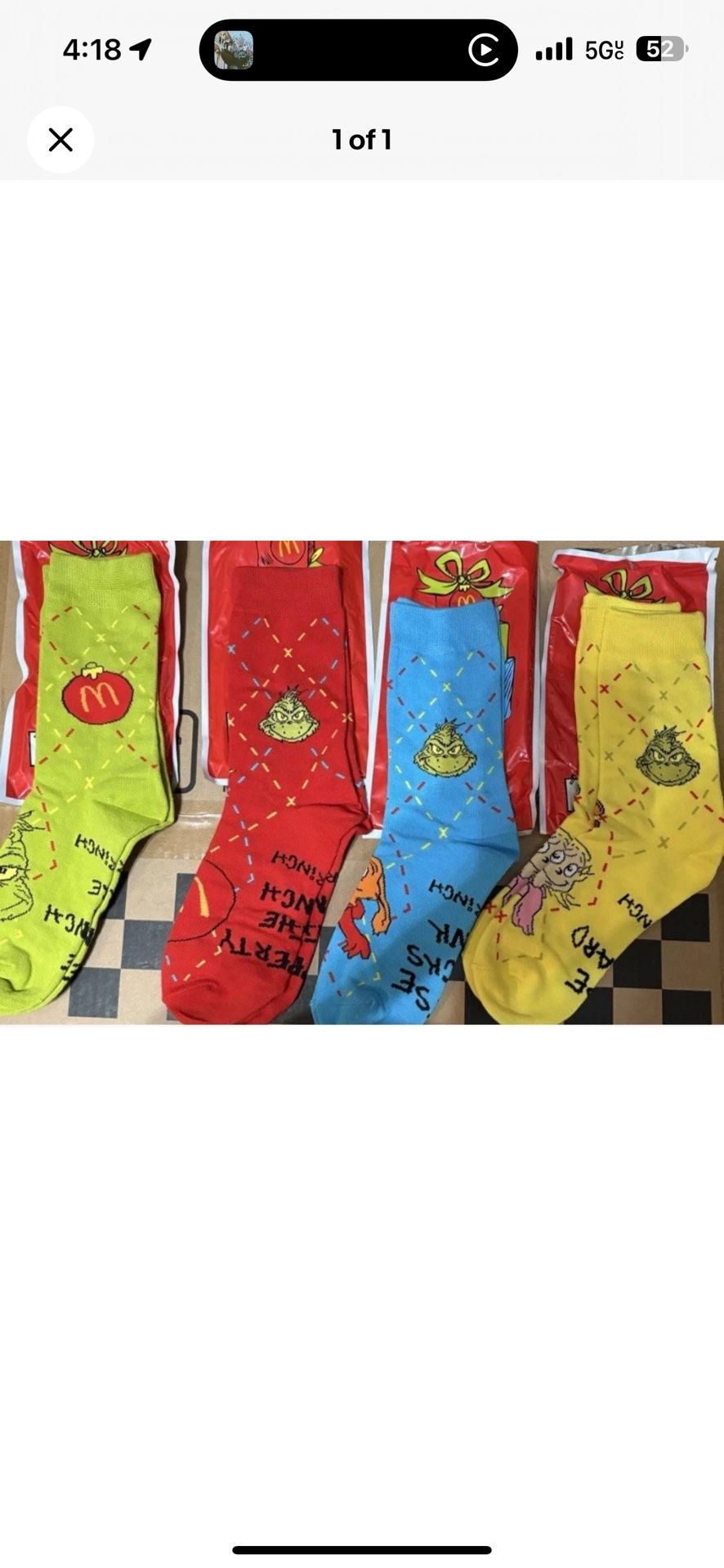Mcdoanlds Grinch Socks