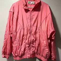 Bolo Spirit Women’s Large Windbreaker Jacket Pink Coral Retro Style Zip Up