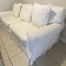 WHITE FABRIC SOFA & ARMCHAIR 