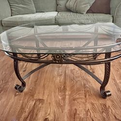 Vintage Glass Table With Two Side Tables 