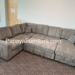 New! 120”L Grey Sectional Sofa Bed,Sectionals, Sofa, Couch, Corduroy Sectional Sofa With Storage, Sleeper Sofa. Sofabed, Sofa Bed,U Shaped Sectionals