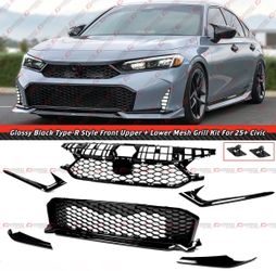 25-26 Honda Civic Type-R Style Gloss Black Front Upper + Lower Grill