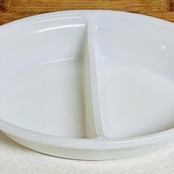 Vintage Glasbake Milk Glass Divided Oval Casserole Dish