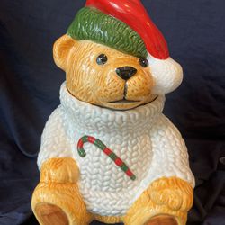 Vintage Christmas Teddy Bear Cookie Jar