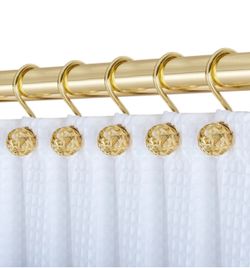Hollow Ball Shower Curtain Hooks for Bathroom, Rust Resistant Shower Curtain Hooks Rings, Set of 12, Gold