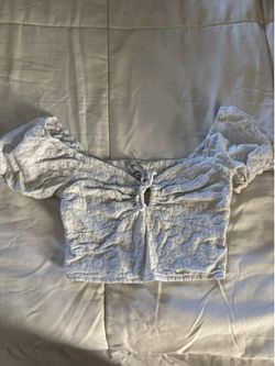 White eyelet crop top with tie back detail