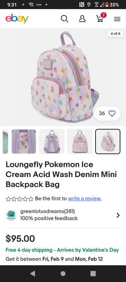 Pokemon Ice Cream Acid Wash Denim Mini Backpack Bag