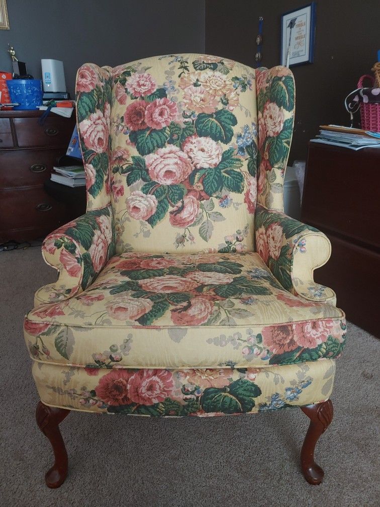 Huntington House Wing Back Chair Floral Pattern