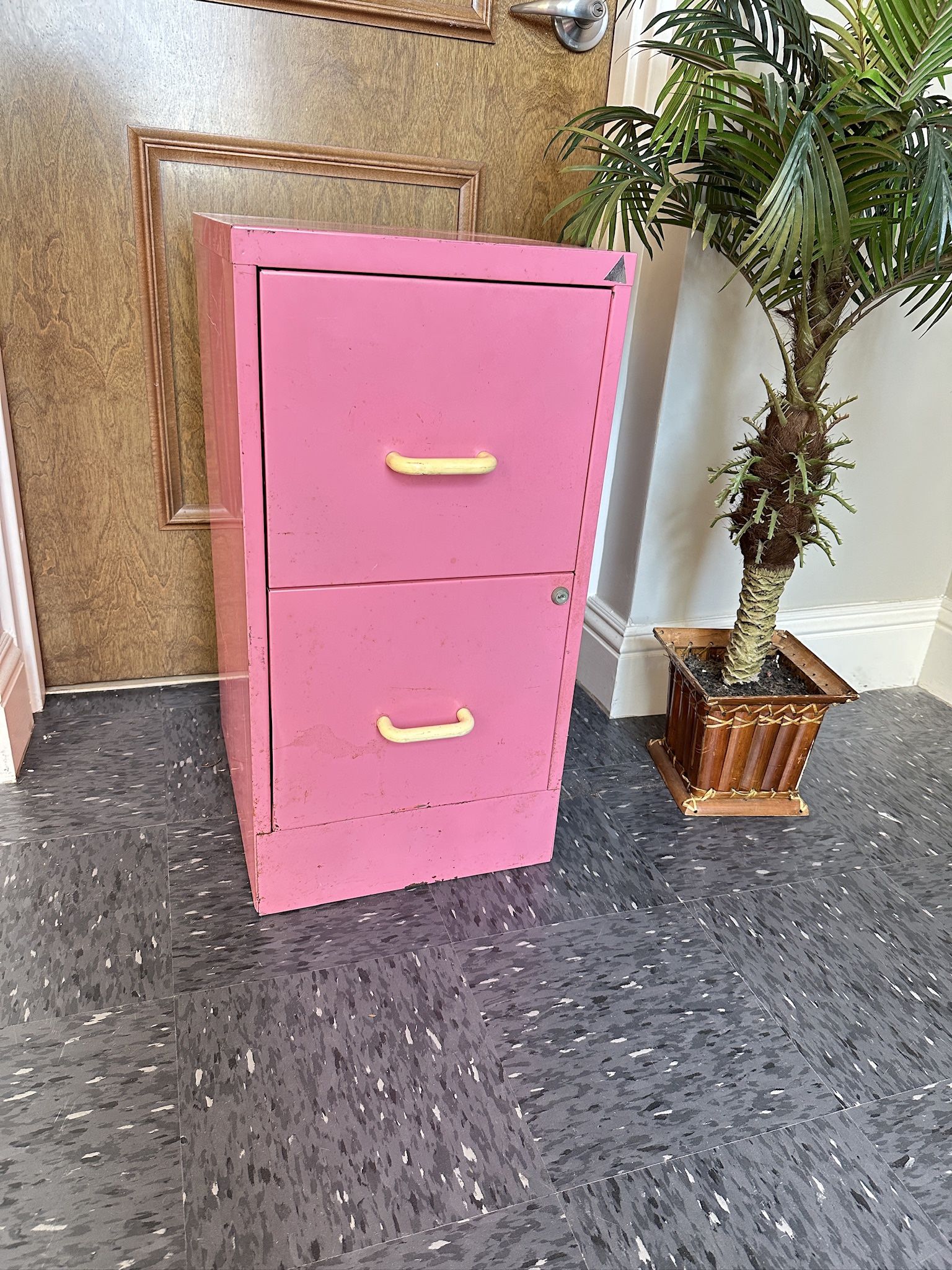 Vintage Pink Steel Filing Cabinet With 2 Drawers 29x18w15”
