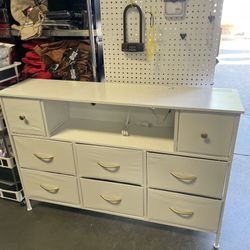 DRESSER - 8 Fabric Drawers Dresser for Bedroom with Power Outlets and LED Lights - Living Room, Entryway