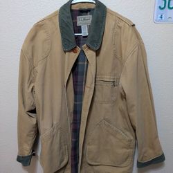 Vintage LL Bean Jacket LARGE Tan Canvas Coat 