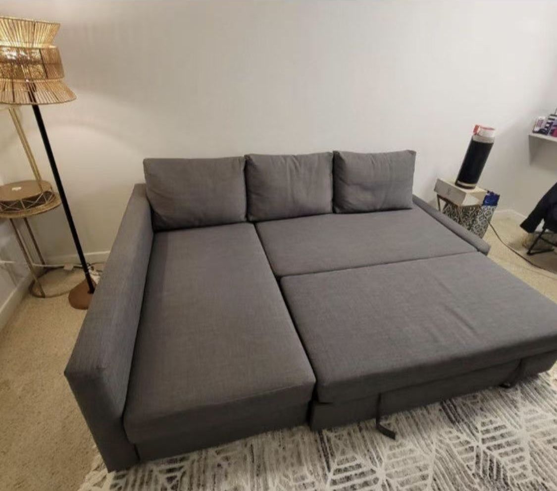 IKEA FRIHETEN Sleeper sectional, 3 seat w/storage, Skiftebo dark gray