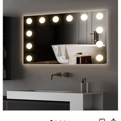 24×40 inch LED Hollywood Vanity Mirror, Wall Mounted Lighted Bathroom Mirror, Large Makeup Mirror with 12 Dimmable LED Bulbs, Anti-Fog, 3 Colors, Dimm