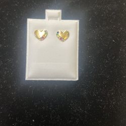 Gold Plated Over 925 Silver Heart Earings With Colored Gem Stns!