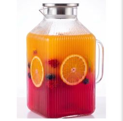 1 Gallon Glass Pitcher With Lid - 128 oz Ribbed Water Pitcher,Premium And Durable Large Capacity Tea Pitcher For Fridge. Perfect For Iced Tea, Coffee,