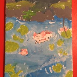 Axolotl Swimming in Lake Painting 