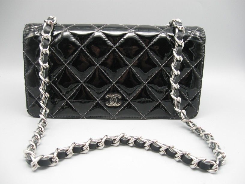Chanel Black Patent Leather CC Long Bag Wallet