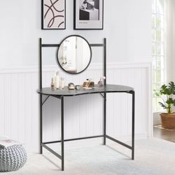 Homy Casa Looney 43.3” Oval shape Vanity with Round Mirror, Marble top finish