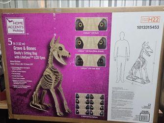 Grave & Bones 5 Ft Skelly's Sitting Dog with LifeEyes LCD Eyes Brand New