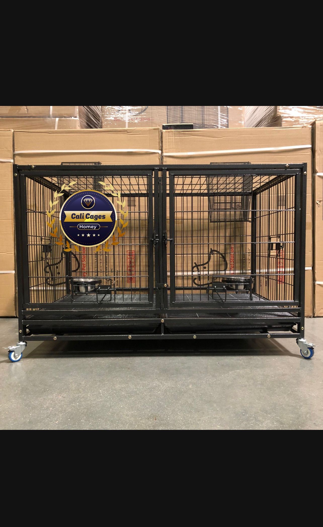 Dog Pet Cage Kennel Size 43” With Divider And Feeding Bowls