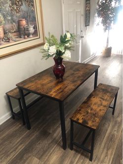 Dining table set with 2 benches