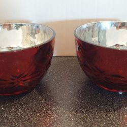 Pair Of 9 Inch Ruby Red Glass Bowls