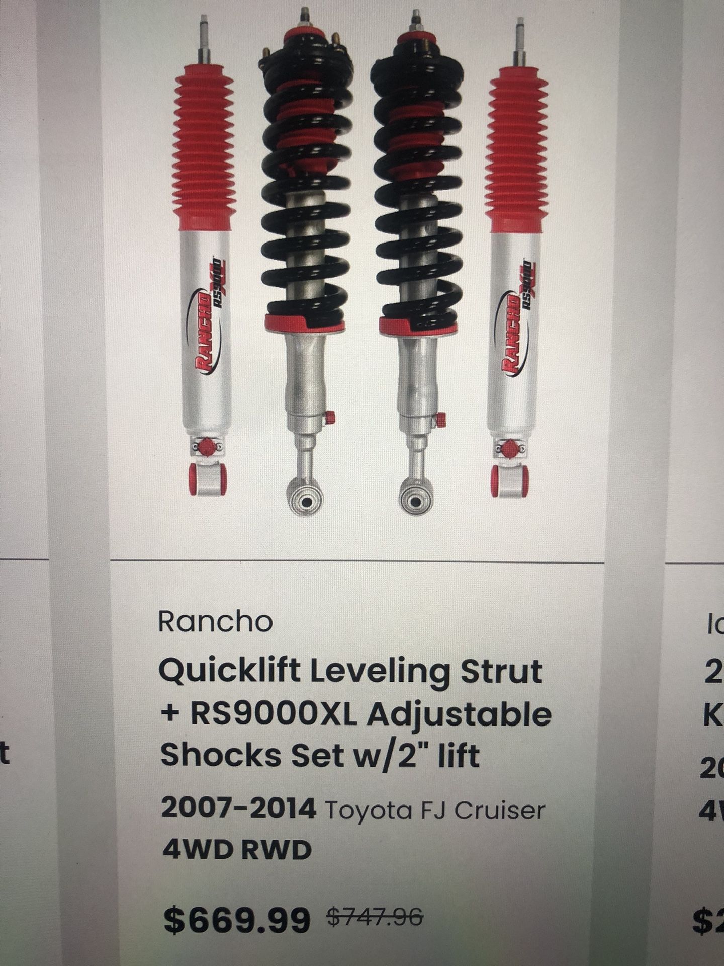 Rancho Quick lift Leveling Struts With Adjustable Shocks For Toyota FJ Cruiser!New!