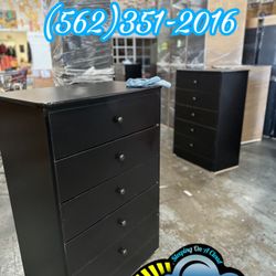 Black Five Drawer Compressed Wood Chest Dresser 