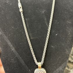 David Yurman Silver Necklace With Diamond Pendent 