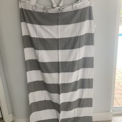 Grey Striped shower curtain with rings