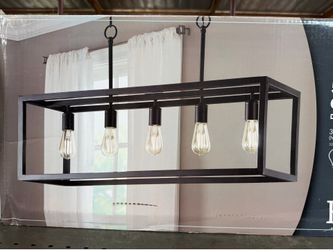 Hampton Bay Boswell Quarter 5-Light Black Industrial Linear Island Hanging Chandelier for Kitchen Islands and Dining