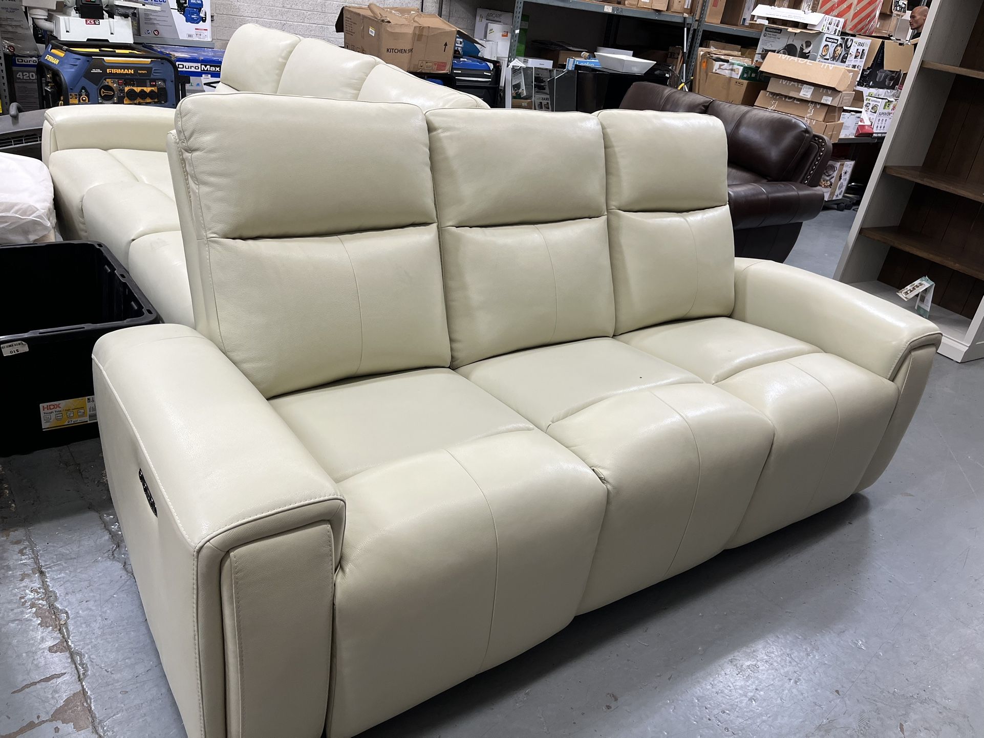 Leathered Powered Reclining Sofa - White